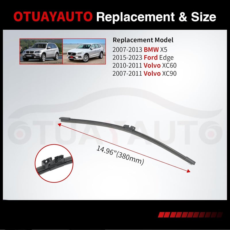 OTUAYAUTO 15" Rear Wiper Blade A380H Replacement for BMW X5 2007-2013, Ford Edge 15-23, Volvo XC60 10-11 XC90 07-11 Back Windshield Wiper (15-G) - Image 4